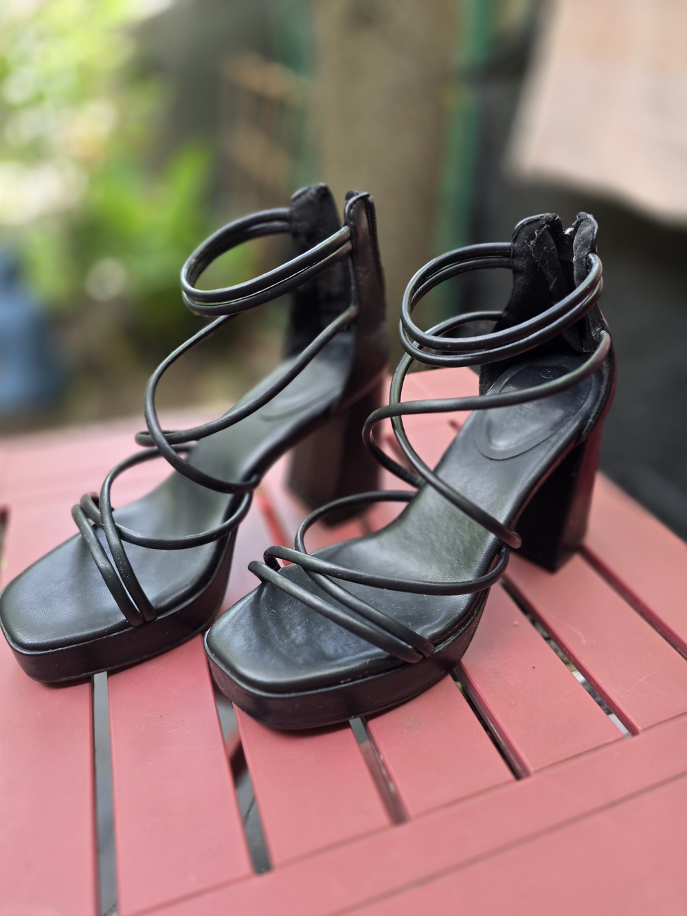 Ardene Black Multi-Strap Block Heel Sandals